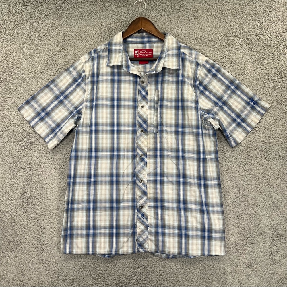 John Browning Heritage Collection Button Shirt Blue White Men Size Large